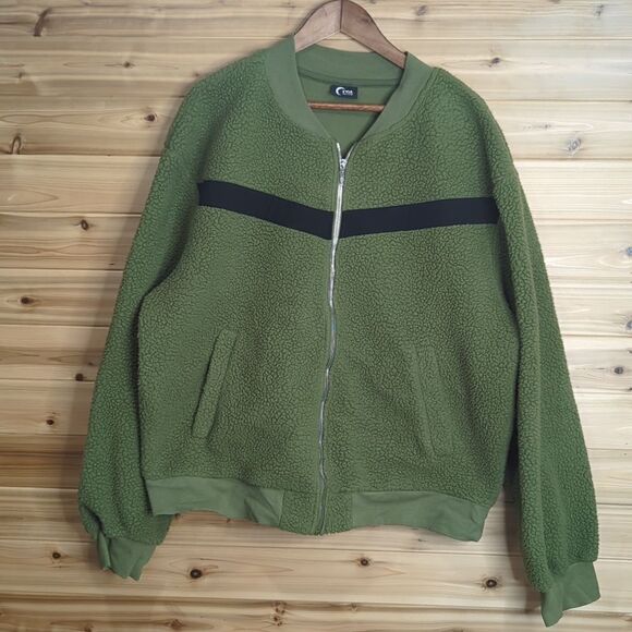 Zyia Womens Jacket XXXXL Green Olive Flying V Fleece Bomber Jacket 4X - Picture 1 of 12
